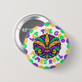 Happy Mardi Gras fleur-de-lis Ronde Button 5,7 Cm (Voorkant /achterkant)