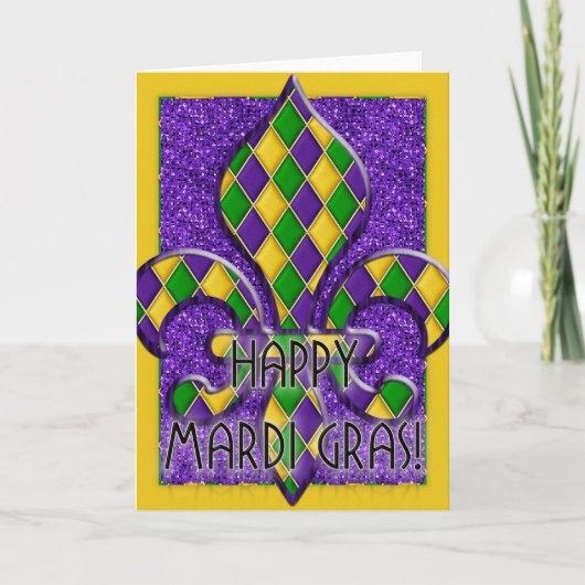 Happy Mardi Gras Fleur Design Wenskaart d1 Kaart (Voorkant)