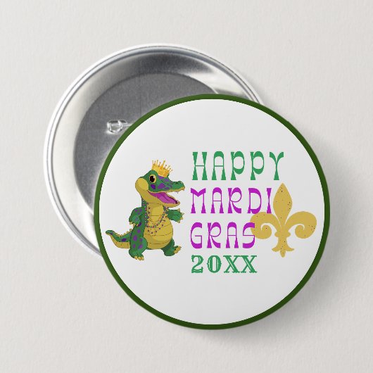 Happy Mardi Gras Gator King Button (Voorkant /achterkant)