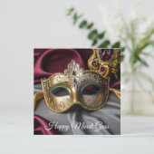 Happy Mardi Gras Goud Venetiaans Masker Feestdagenkaart (Staand voorkant)
