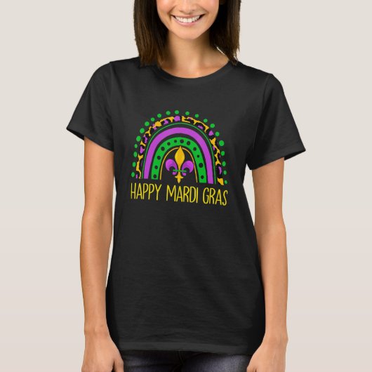 Happy Mardi Gras Leopard Rainbow Mardi Gras Carniv T-shirt (Voorkant)