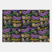Happy Mardi Gras Maskers Beads 3 Coördinatie Inpakpapier Vel (Voorkant)