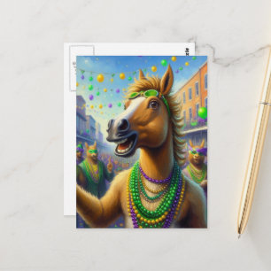 Happy Mardi Gras paard met kralen Briefkaart