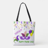 Happy Mardi Gras Party Celebration Colombina Maske Tote Bag (Achterkant)