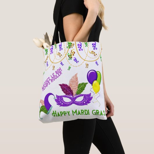 Happy Mardi Gras Party Celebration Colombina Maske Tote Bag (Dichtbij)