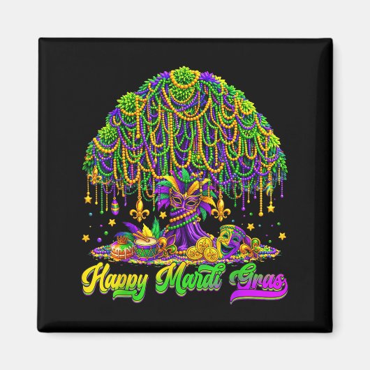 Happy Mardi Gras Tree Beads Mask Carnival New Orle Magneet (Voorkant)