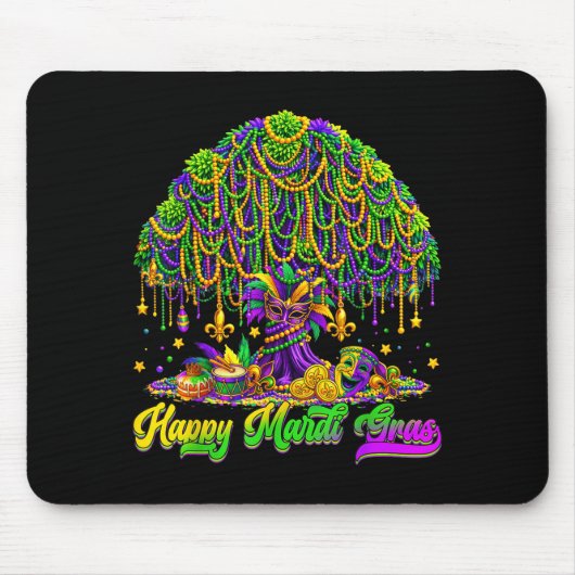 Happy Mardi Gras Tree Beads Mask Carnival New Orle Muismat (Voorkant)