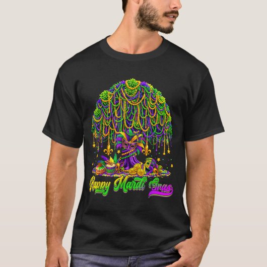 Happy Mardi Gras Tree Beads Mask Carnival New Orle T-shirt (Voorkant)