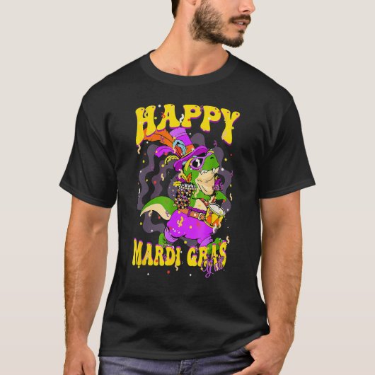 Happy Mardi Gras Yu2019all Drummer Alligator Party T-shirt (Voorkant)