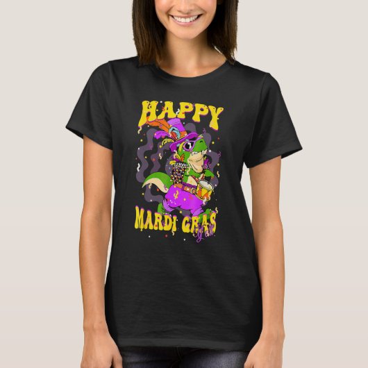 Happy Mardi Gras Yu2019all Drummer Alligator Party T-shirt (Voorkant)