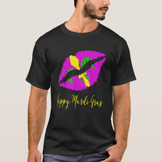 Happy Mardi Grass Paarse lipstick Fleur De Lis Col T-shirt (Voorkant)
