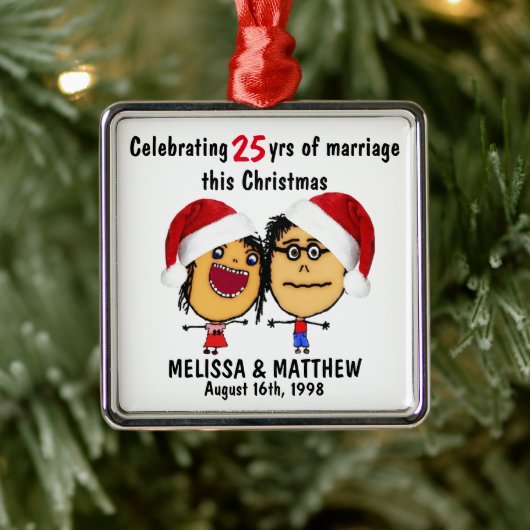 Happy Marriage Christmas Cartoon Metalen Ornament (Boom)