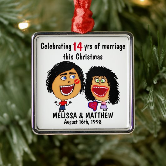 Happy Marriage Christmas Cartoon Metalen Ornament (Boom)
