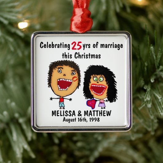 Happy Marriage Christmas Cartoon Metalen Ornament (Boom)