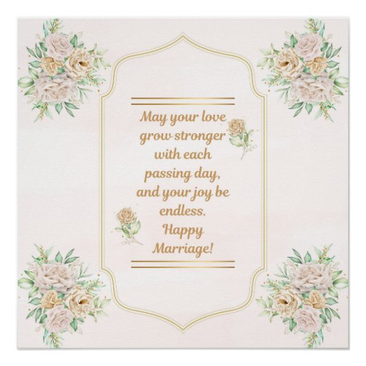Happy Marriage-Elegant Wedding Poster with Floral  (Voorkant)