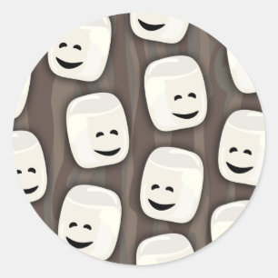 Happy Marshmallow Friends Pattern Ronde Sticker