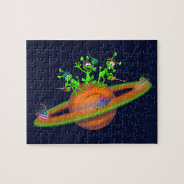 Happy Martians spelen een race in Saturnus Legpuzzel