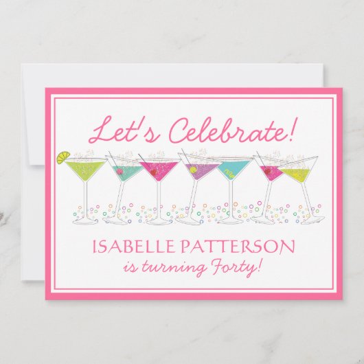 Happy Martinis Milestone Birthday Party Invitation Kaart (Voorkant)