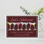 Happy Martinis Milestone Birthday Party Invitation Kaart (Staand voorkant)