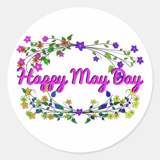 Happy May Day Ronde Sticker (Voorkant)