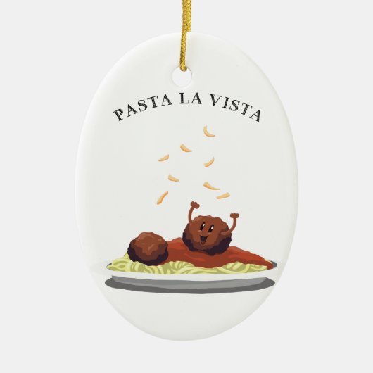 Happy Meatball "Pasta La Vista!" Keramisch Ornament (Voorkant)