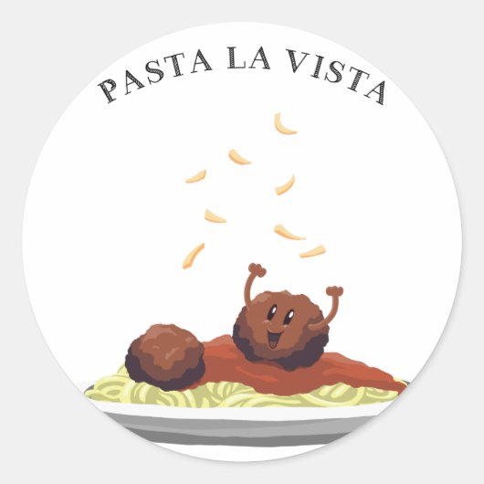 Happy Meatball "Pasta La Vista!" Ronde Sticker (Voorkant)