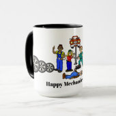 Happy Mechanics Day Mok - mannelijk en Vrouw (Voorkant links)