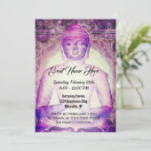 Happy Meditating Paarse Buddha Kaart (Staand voorkant)