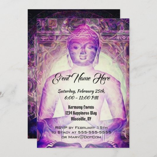 Happy Meditating Paarse Buddha Kaart (Voorkant / Achterkant)