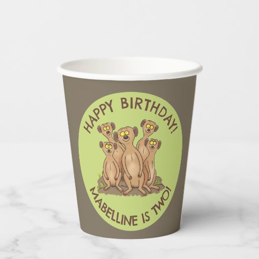 Happy meerkats gepersonaliseerde cartoon papieren bekers (Achterkant)