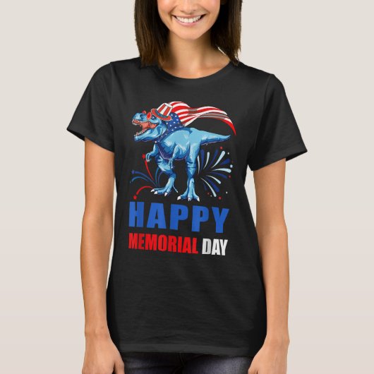 Happy Memorial Day 4th of Juli Dinosaur American F T-shirt (Voorkant)