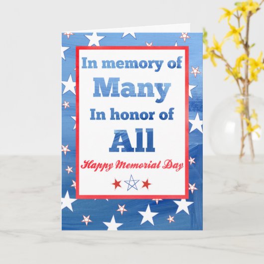 Happy Memorial Day Rood Wit Blauw Sterren Kaart (Gele Bloem)