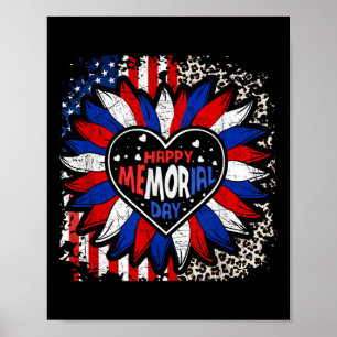 Happy Memorial Day Sun Flower Leopard USA Poster