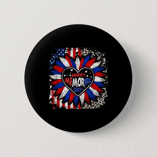 Happy Memorial Day Sun Flower Leopard USA Ronde Button 5,7 Cm (Voorkant)