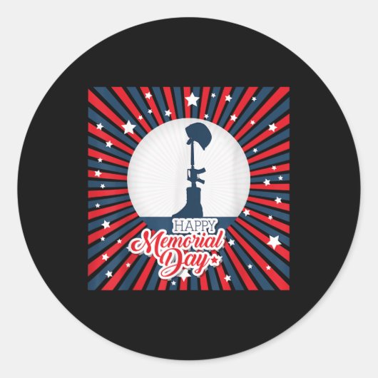 Happy Memorial Day USA Patriottische Vlag Mannen V Ronde Sticker (Voorkant)