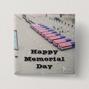 HAPPY MEMORIAL DAY VIERKANTE BUTTON 5,1 CM