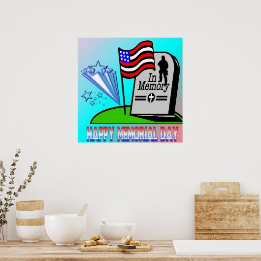 Happy Memorial Day - Vlag gravestone Poster (Keuken)