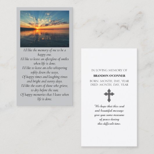 Happy Memory Purple Oange Yellow Blue Sympathy Visitekaartje (Voorkant / Achterkant)