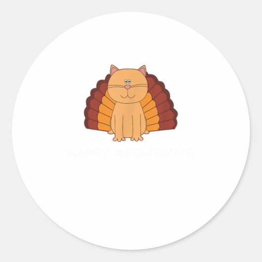 HAPPY MEOW GIVING Funny Turkey Cat Ronde Sticker (Voorkant)