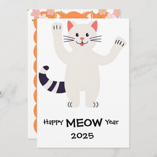 Happy MEOW Jaar 2025 Smiling cat Kaart (Voorkant / Achterkant)