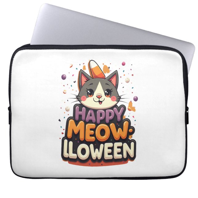 Happy Meow-Lloween Cat Laptop Sleeve (Voorkant)