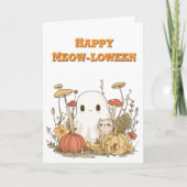 Happy Meow Loween Cat Ghost foto Halloween kaarten (Voorkant)
