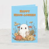 Happy Meow Loween Cat Ghost foto Halloween kaarten (Voorkant)