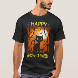 Happy Meow O N Halloween Costume Black Cat Scary H T-shirt