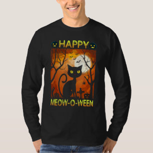 Happy Meow O N Halloween Costume Black Cat Scary H T-shirt