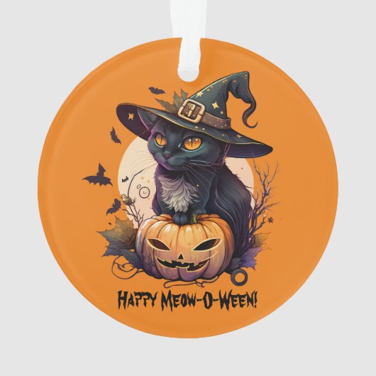 "Happy Meow-O-Ween" Black Cat & Jack-o-Lantern Ornament (achterkant)