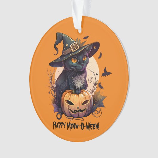 "Happy Meow-O-Ween" Black Cat & Jack-o-Lantern Ornament (voorkant)