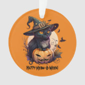 "Happy Meow-O-Ween" Black Cat & Jack-o-Lantern Ornament (voorkant)