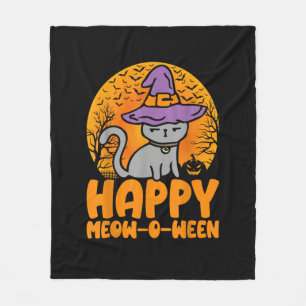 Happy Meow O Ween Pumpkin Cat Witch Full Moon Hall Fleece Deken
