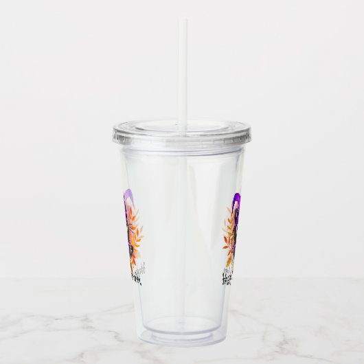 Happy Meow-o-ween -Zwarte Heks Kat Acryl Drinkbeker (Rechts)